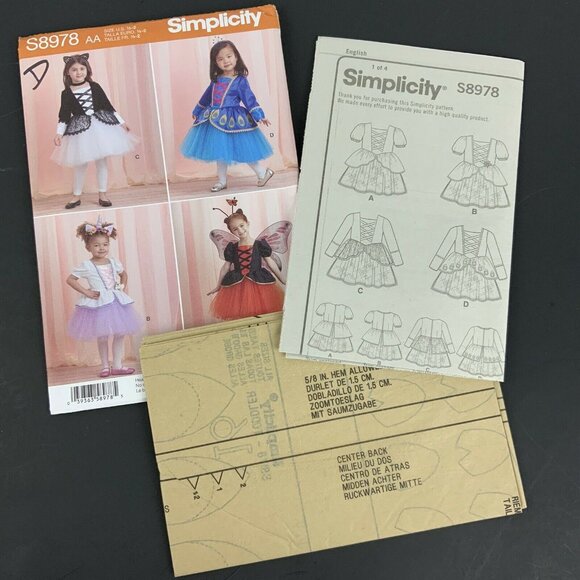 Simplicity S8978 Girls & Toddlers Costume Sewing Pattern Sz 1/2-1-2 - Picture 3 of 3